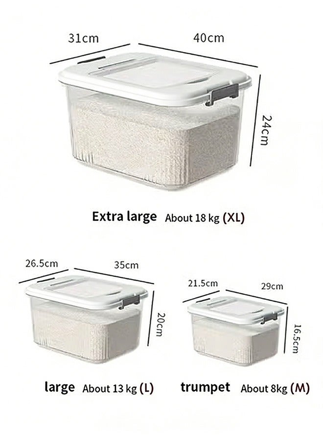 Reelyo Rice Bucket, Clear Plastic Grain Bucket with Measuring Cup, Sealed Household Grain Storage Bucket Transparent Square Rice Storage Box Kitchen Rice Bucket Grain Cereal Dispenser Sealed Storage Box with Lid - Image 2